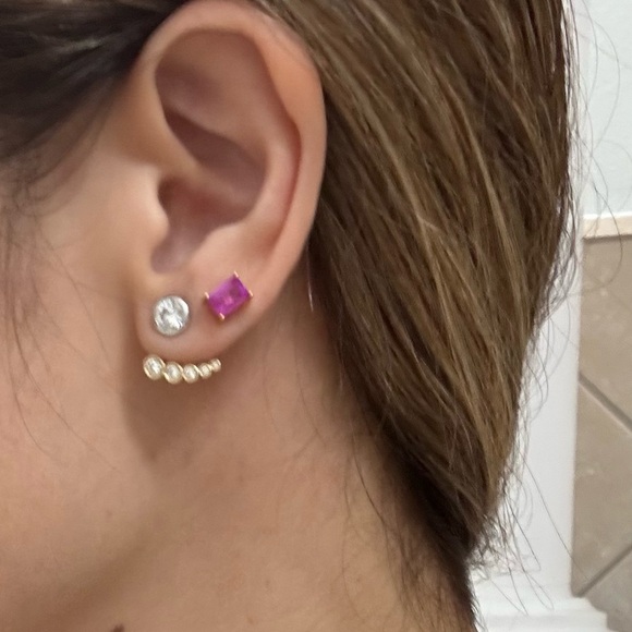 Aurate Birthstone Baguette Pink Tourmaline Studs yellow 14k Gold - Picture 5 of 5